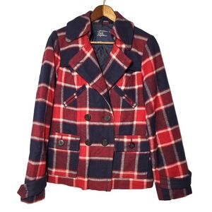 VTG American Eagle Wool Blend Double Breasted Plaid Nautical Peacoat Jacket Sz M
